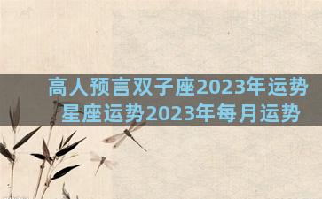 高人预言双子座2023年运势 星座运势2023年每月运势